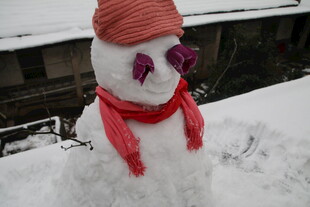 戴帽围巾的可爱小雪人
