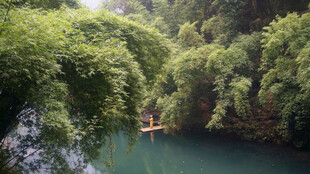 青山绿水间的泛舟美景