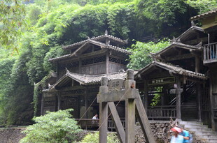 古雅木屋隐于繁茂山林间