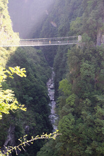 恩施山间悬索桥 绿意环绕奇景