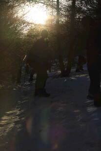 冬日雪地中人群的温暖景象