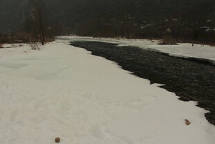 冬日雪覆河畔景象
