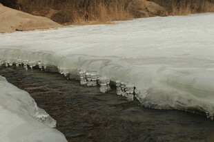 溪边冰雪消融的景象