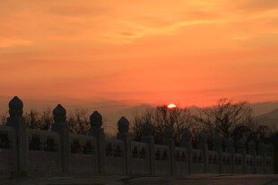 夕阳下的墓碑群