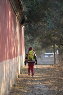 红墙下独行的背包客