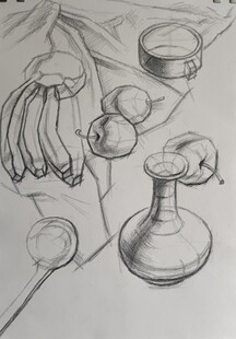 素描水果瓶子静物结构