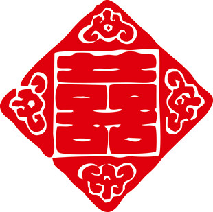 传统中式红色双喜剪纸图案