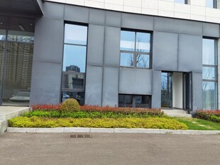 现代建筑前的多彩绿植景观