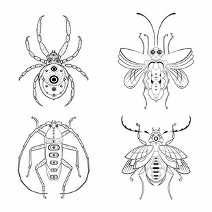 赛博黑色线描昆虫