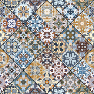 多彩复古花纹瓷砖图案