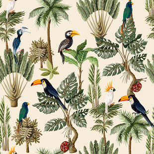 热带丛林中的多彩鸟类植物