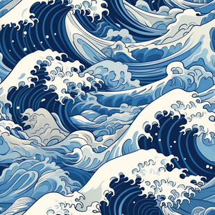 蓝白海浪艺术图案