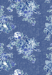 蓝底花卉图案布料纹理