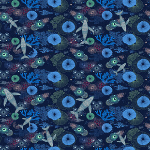 蓝花飞鸟图案布料纹理