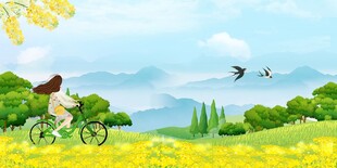 骑行在春日明媚田园间