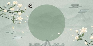 中式古风花鸟圆形背景图