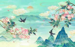 春日山水花鸟诗意画卷