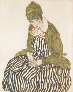 坐着的条纹裙女士画像