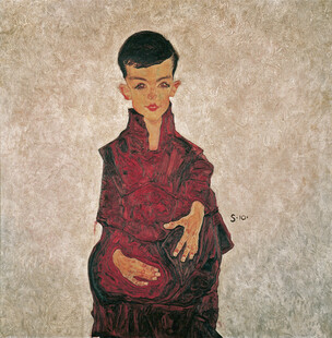 红衣孩童肖像画