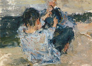 海边双人互动场景画