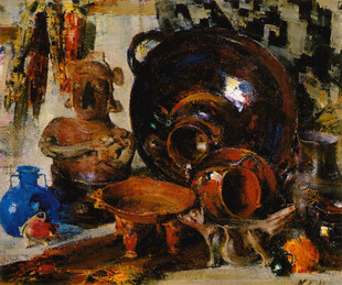 静物油画中的多彩器物