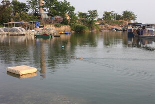 湛江宁静河畔停泊的船只