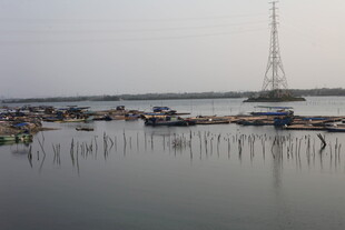 湛江海边码头船只与信号塔