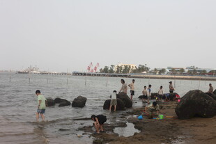 湛江海边人群嬉戏玩耍场景