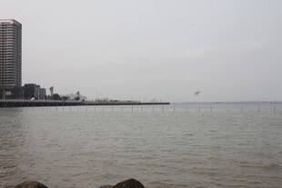 湛江海滨高楼与辽阔海面景色