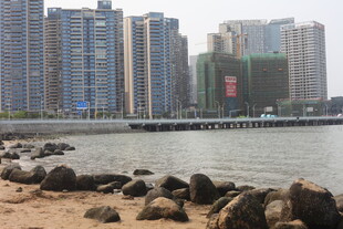 湛江海滨城市风光 礁石与高楼