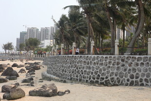 湛江海边石墙与躺卧的岩石