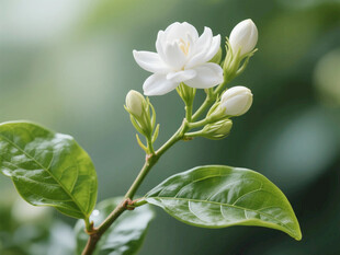 清新茉莉花枝特写