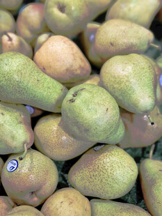 新鲜多样的梨子堆叠