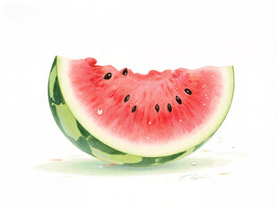 水彩画中的一片新鲜西瓜