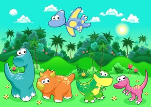 卡通恐龙的欢乐丛林世界