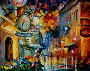 梦幻街头夜景油画