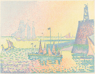 海港船只风景绘画作品