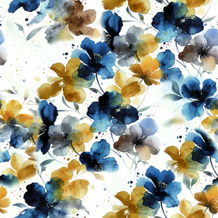 蓝黄花卉水彩图案背景