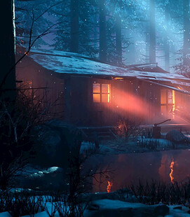 雪夜中的温馨木屋