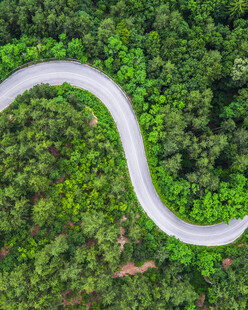 蜿蜒公路穿梭翠绿山林