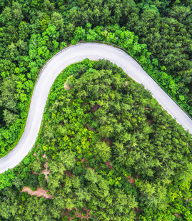 蜿蜒公路穿梭翠绿山林