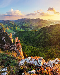 山间日出美景绿意盎然