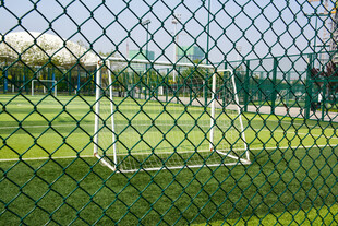 绿茵场边的足球球门