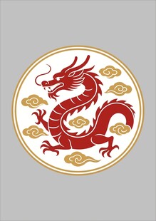圆形红金龙传统图案