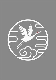 中式仙鹤云纹圆形图案
