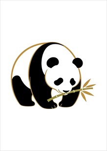 熊猫吃竹简约插画