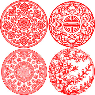 传统中式红色花纹圆形图案