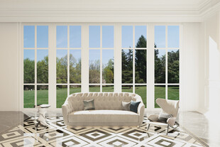 明亮客厅大窗美景