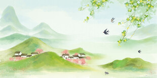 水墨山水间的宁静村落