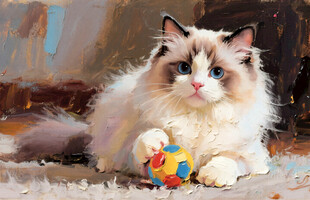 布偶猫玩彩色球